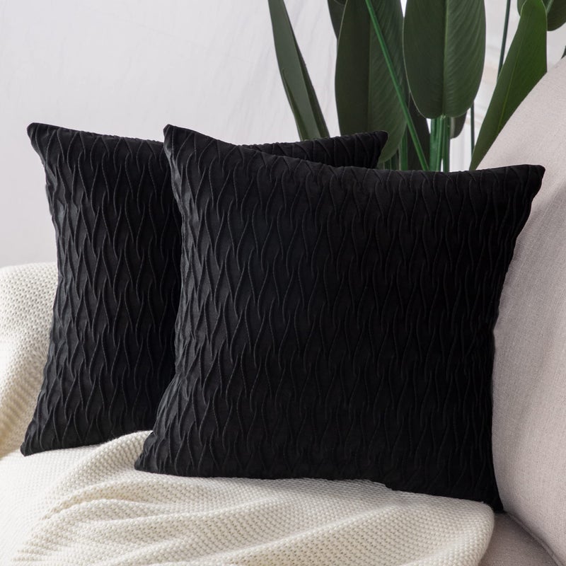 MADIZZ Set of 2 Super Soft Velvet Decorative Throw Pillow Covers 26x26 inch Black Square with Texture Luxury Style Cushion Case European Pillow Shell for Sofa Bedroom - Image 2